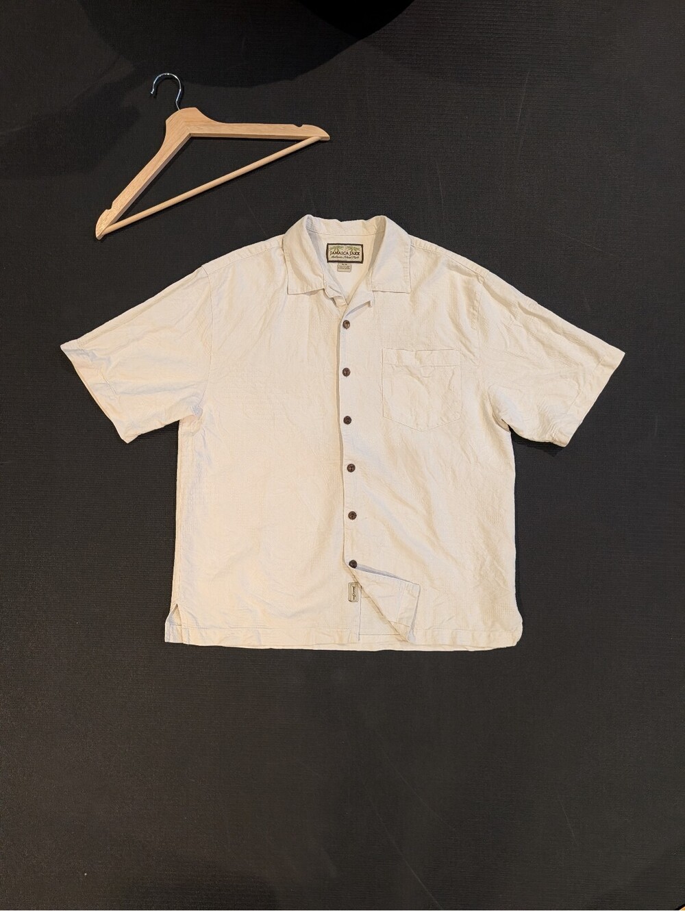 Jamaica Jaxx Camp Collar Shirt Mens M Cream Silk Hawaiian Loop Collar Button Up